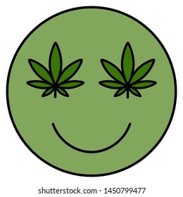 Marijuana smile. Smiling face. Drug consumption, cannabis use. Marijuana Legalization. Medical cannabis. Health and Medical therapy. Isolated vector illustration on white background.