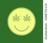 Marijuana smiley Face. Cannabis smile. Smiling face made of weed leaves. Drug consumption, marijuana use. Marijuana Legalization. Medical cannabis. Health and Medical therapy. Isolated vector.