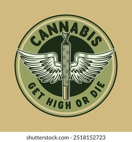 Marihuana Spliff mit Flügeln, Vektoremblem-Illustration im Farbstil