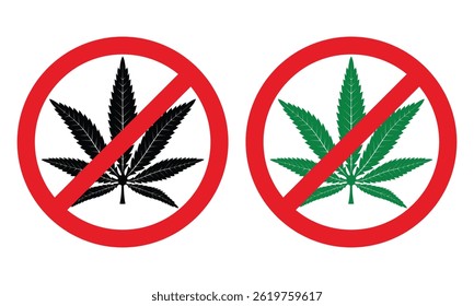 Marijuana symbolic sign leaf vector template and forbidden circle