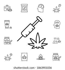 Marijuana, syringe flat vector icon in marijuana pack