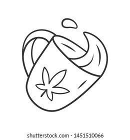 Marijuana tea linear icon. Weed product. Cannabis industry. Relaxing CBD drink. Cup with ganja leaf. Drug use. Thin line illustration. Contour symbol. Vector isolated outline drawing. Editable stroke