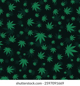 Marijuana texture. Cannabis leaf Seamless background vector illustrator. Green marijuana leaves pattern on dark background.