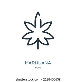 icono de la línea delgada de la marihuana. iconos articulados, naturales lineales del signo de contorno aislado del concepto de signos. Elemento de símbolo de ilustración vectorial para diseño web y aplicaciones.