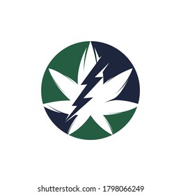 Marijuana thunder vector logo design. Cannabis or marijuana leaf logo icon with lighting bolt.