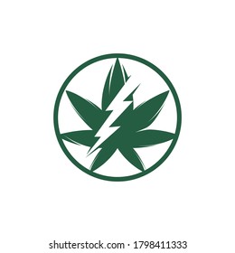 Diseño del logo vectorial del trueno de marihuana. Icono del logo de la hoja de cannabis o marihuana con perno de iluminación.