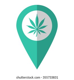 Marijuana - vector icon;  green map pointer