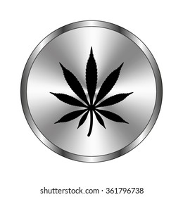 Marijuana - vector icon;  metal button