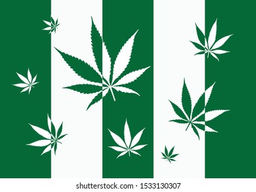 Marijuana wallpaper in two colors, white end green, sliced leaf, vector pattern