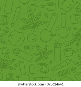 Marijuana weed cartoon seamless vector pattern green