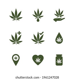 Marihuana hierba cáñamo cbd icono conjunto verde colección vectorial plantilla