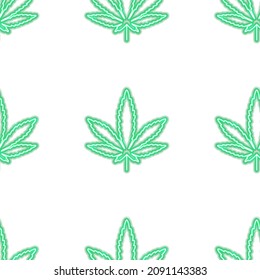 Marijuana Weed Neon Seamless Pattern. Vector Illustrattion Background.