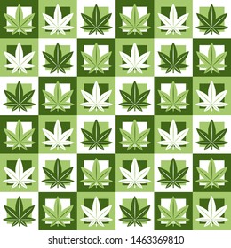 Marijuana,green weed, dope seamless pattern in abstract geometry square. Vector illustration background design.Marijuana leaf seamless pattern
