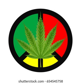 marijuanas leaf on a red green yellow peace logo