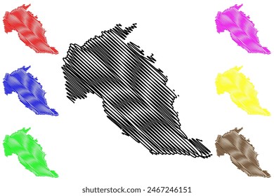 Ilustración vectorial de mapas del municipio de Marilandia (estado de Espírito Santo, municipios de Brasil, República Federativa de Brasil), bosquejo de garabatos