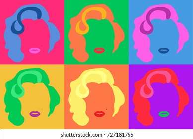  Marilyn Monroe Colored Vector Illustration Pop Art Style Andy Warhol