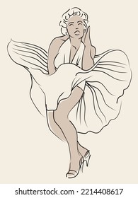 Marilyn Monroe. Line drawing, human silhouette, Female outline