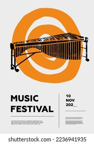 Marimba, vibraphone. Music festival poster. Percussion musical instruments. Competition. A set of vector illustrations. Minimalistic design. Banner, flyer, cover, print.