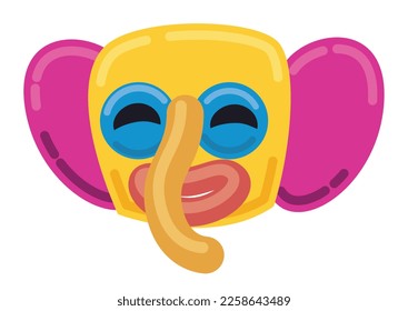 Marimonda mask with happy gesture and colorful fabrics. Design in flat style and outlines for shadows effect.