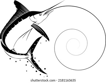 Marin fishing logo. Unique and fresh tuna jumping.Fish on a white background