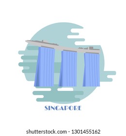 Marina Bay Sands building vector illustration. Singapore landmark. Singapore famous hotel isolated on white background.