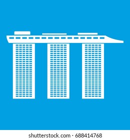 Marina Bay Sands Hotel, Singapore icon white isolated on blue background vector illustration