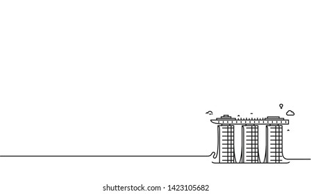 Marina Bay Sands in Singapore. Flat line art vector illustration.