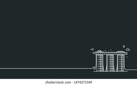 Marina Bay Sands in Singapore. Flat line art vector illustration.