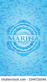Marina light blue emblem with triangle mosaic background