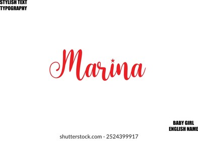 Marina Woman's Name Hand Drawn Lettering Vector Cursive Text Typography