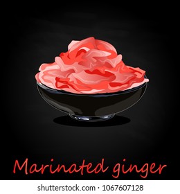 Marinated ginger slices illustration  isolated on black 