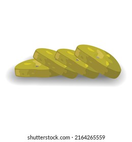 Marinated pickled cucumber isolated. Pickled cucumber slice isolated on white background. Vector Illustration.