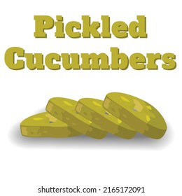 Marinated pickled cucumber isolated. Pickled cucumber slice isolated on white background. Vector Illustration.