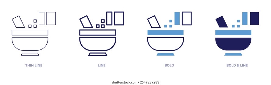 Marinating icon in 4 different styles. Thin Line, Line, Bold, and Bold Line. Duotone style. Editable stroke.
