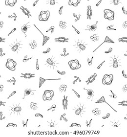 Marine accessories,seamless pattern in doodle style.Vector illustration.