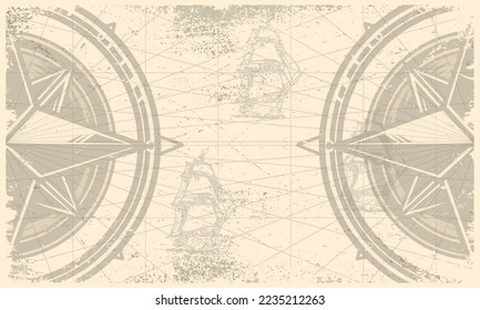 Marine adventure monochrome poster vintage two compasses for ocean travel and sailing ships for sailors vector illustration