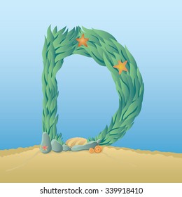 Marine alphabet. Illustration of a letter D under water