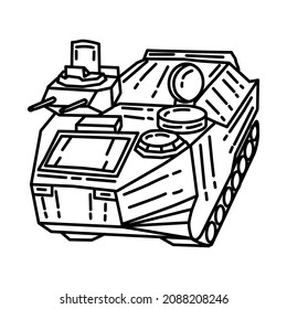 Marine Amphibious Assault Vehicle Part of Military and Marine Corps Equipments Hand Drawn Icon Set Vector