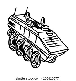 Marine Amphibious Combat Vehicle Part of Military and Marine Corps Equipments Hand Drawn Icon Set Vector