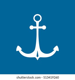 Marine Anchor Isolated on Blue Background, Ship Equipment, Vector Illustration 