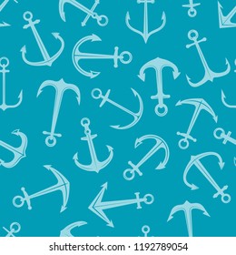 Marine anchor pattern. Navy sailor blue ocean and sea symbols vector seamless nautical background. Anchor marine ship seamless pattern illustration