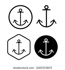 Marine anchor in vintage style icon collection. Anchor sign in thin line outline, flat and different shape vector illustration.