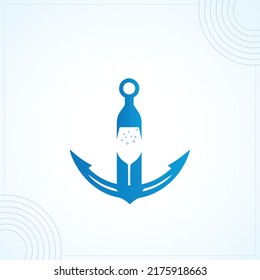 marine anchor wine glass bear modern creative premium logo design vector template