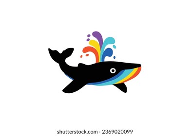 Marine animal cartoon character: isolated rainbow whale on a white background 