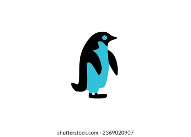 Marine animal cartoon character: isolated blue penguin on a white background 