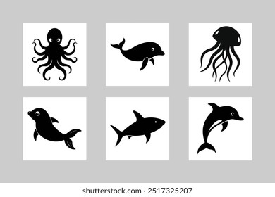 Marine Animal Icons Set illustration.