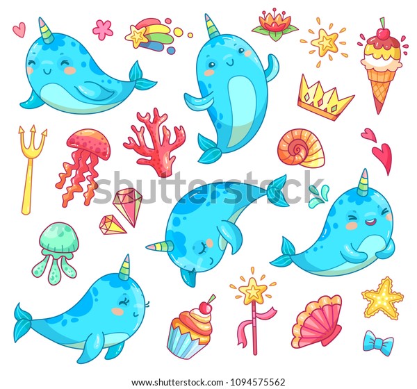 Vector De Stock Libre De Regalias Sobre Caracter Animal Marino Kawaii Cuento Hadas1094575562