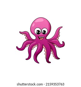 Marine animal Octopus isolated eight-limb mollusk funny cartoon character personage. Vector fishing sport mascot, seafood octopus with tentacles and suckers. Underwater soft-bodied cute creature
