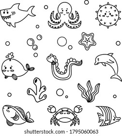 marine animals of different types represented by a contour