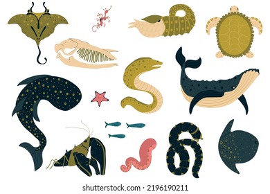 Marine animals and fish of the underwater world of the ocean